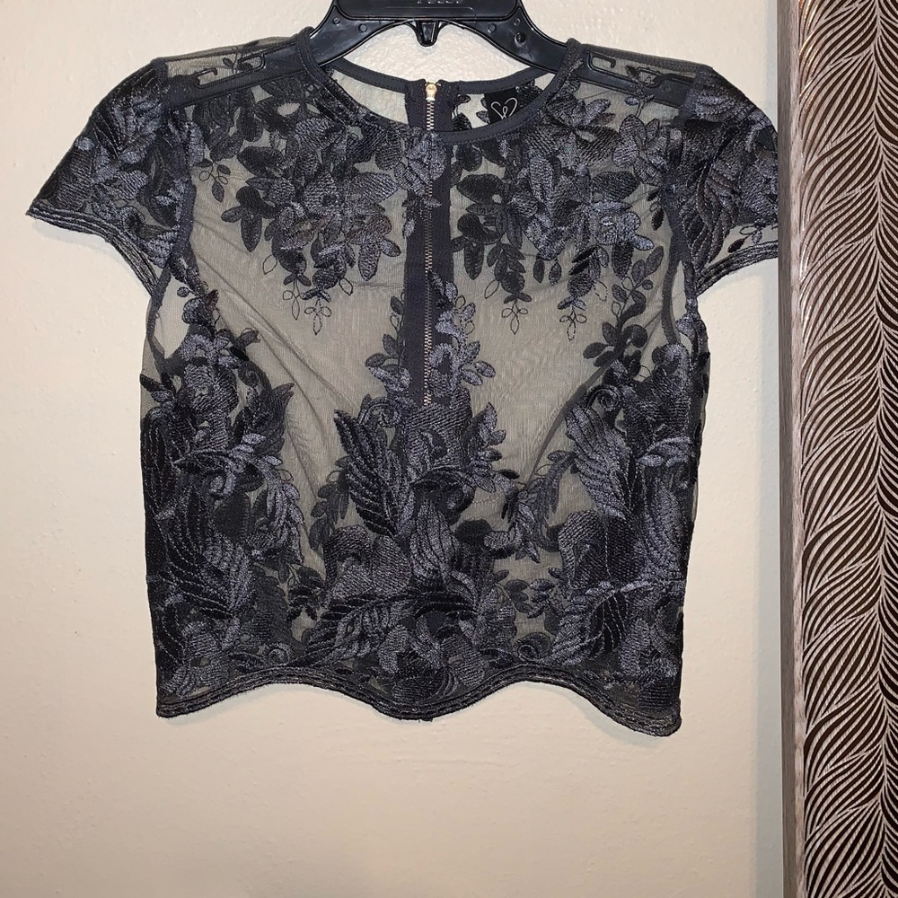 Embroidered Mesh Top